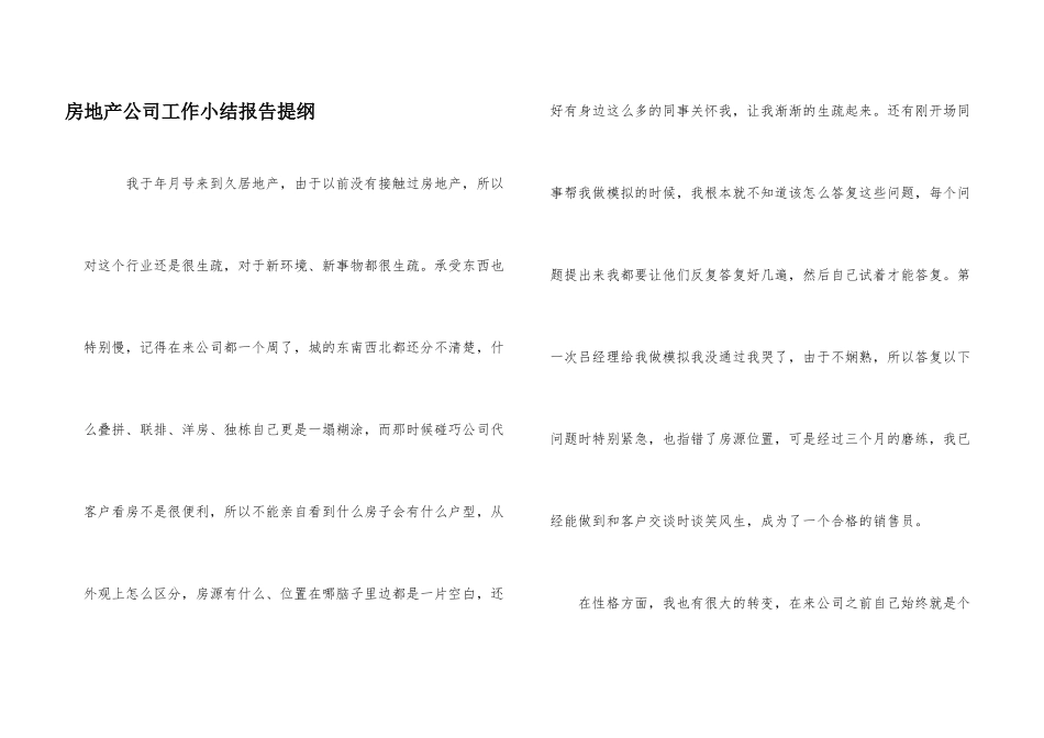 房地产公司工作小结报告提纲_第1页
