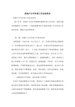房地产公司年度工作总结范本