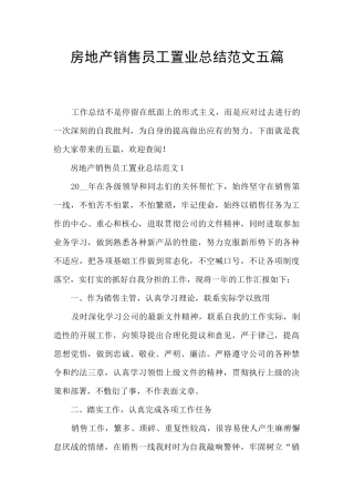 房地产销售员工置业总结范文五篇