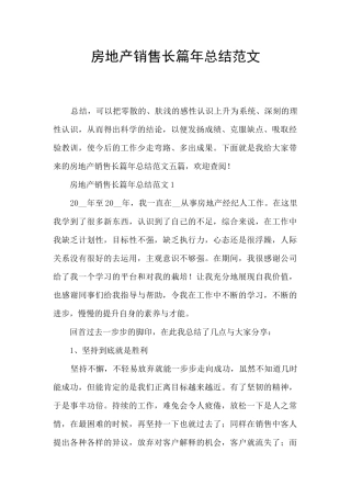 房地产销售长篇年总结范文
