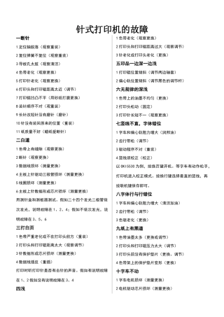 打印机故障大全对照表