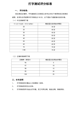 打字测试评分标准