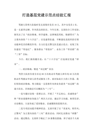 打造基层党建示范点经验汇报