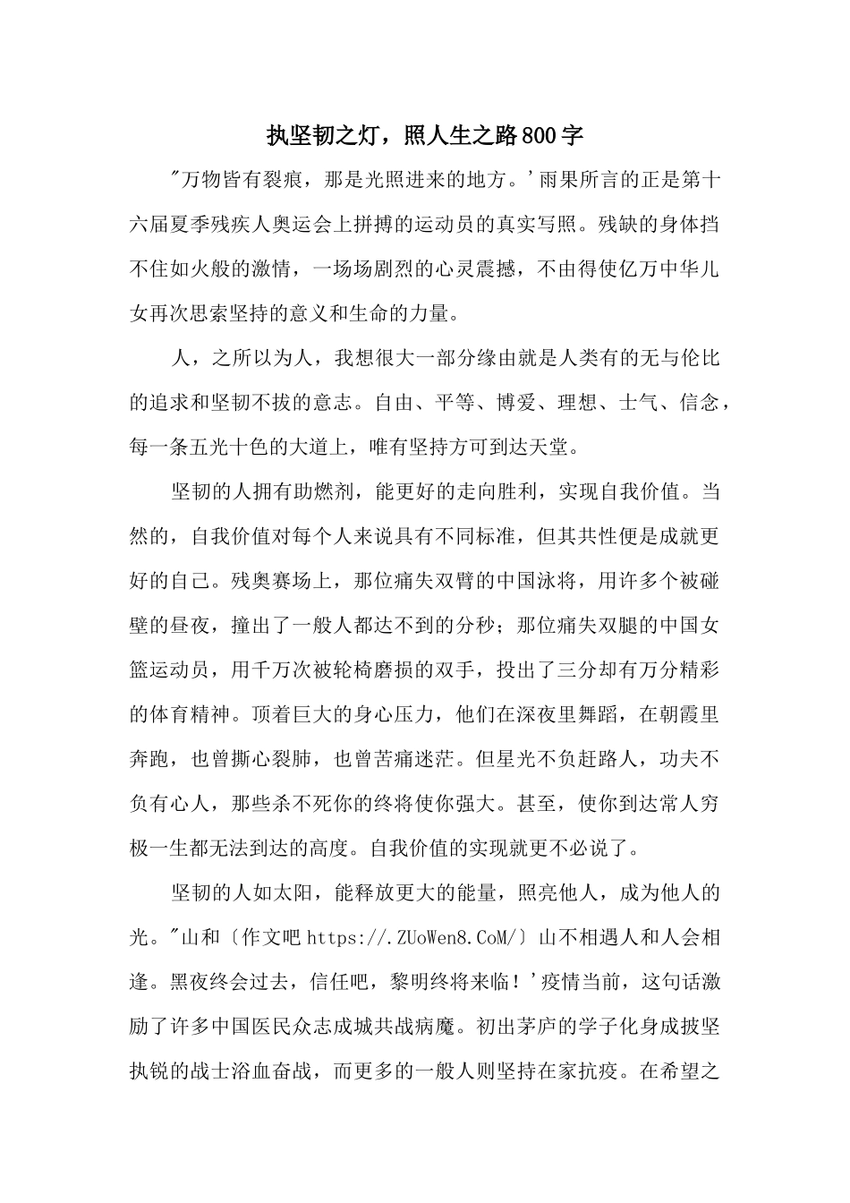 执坚韧之灯，照人生之路800字_第1页