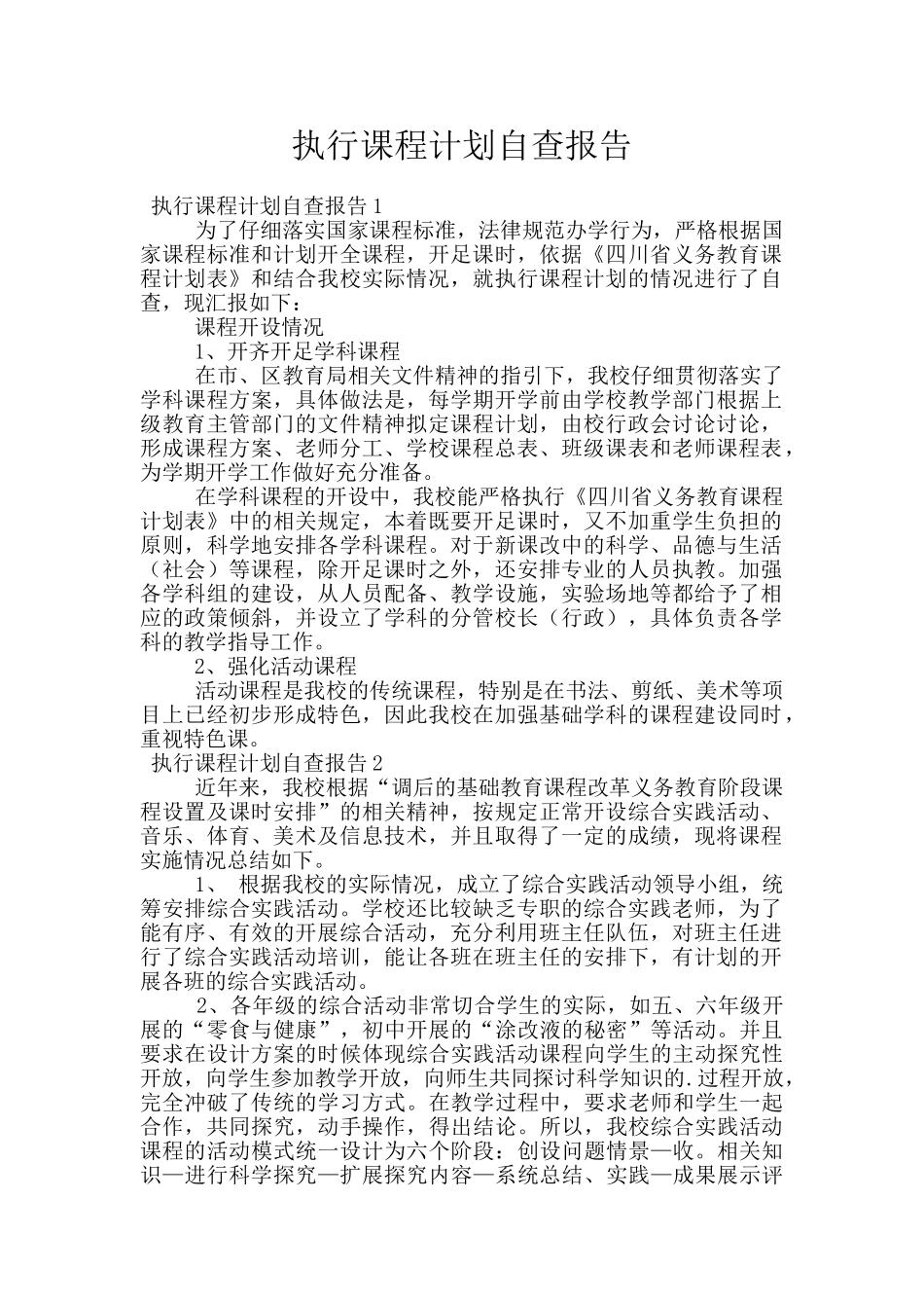 执行课程计划自查报告_第1页