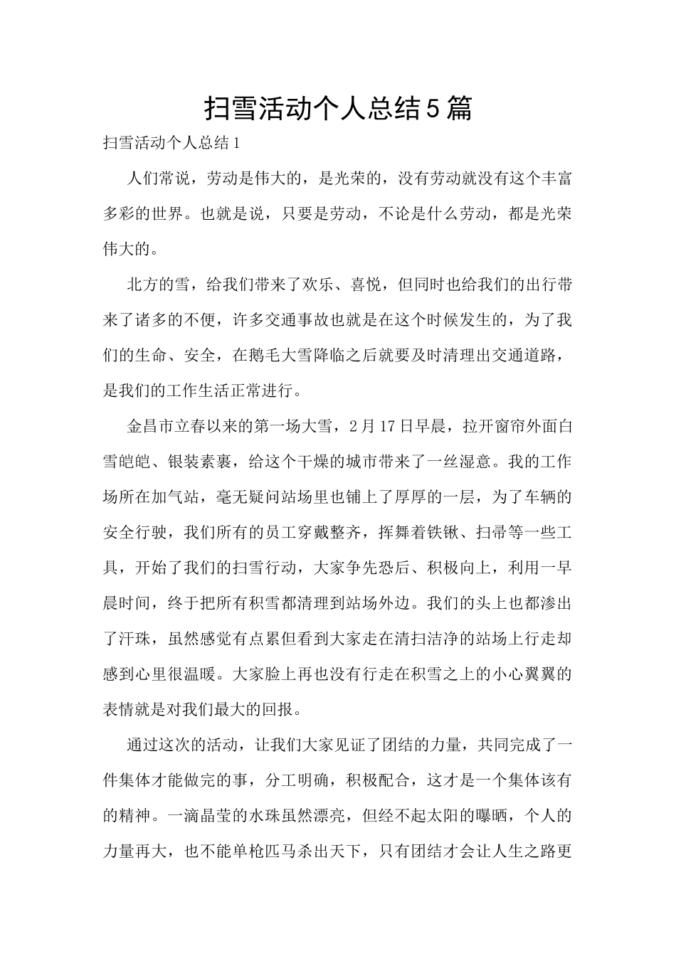 扫雪活动个人总结5篇_第1页