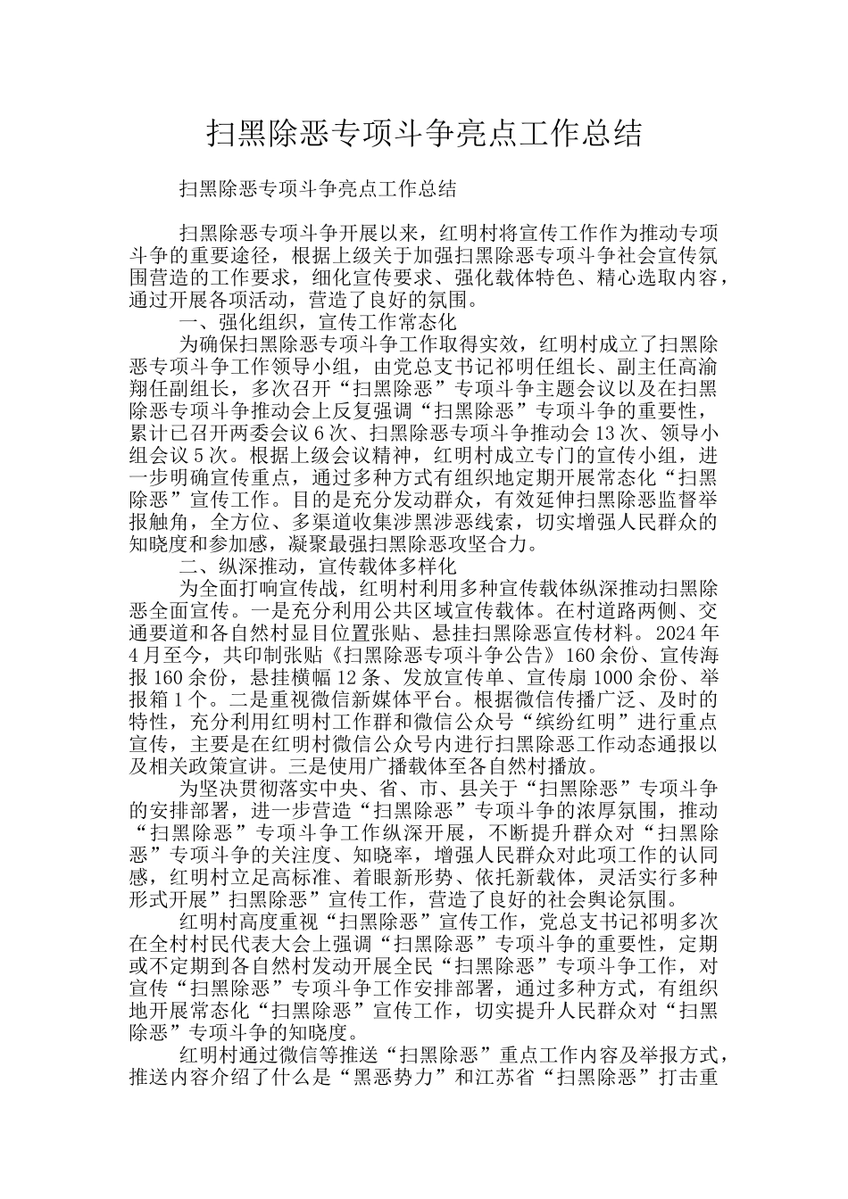 扫黑除恶专项斗争亮点工作总结_第1页
