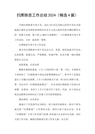 扫黑除恶工作总结2024