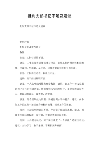 批评支部书记不足及建议