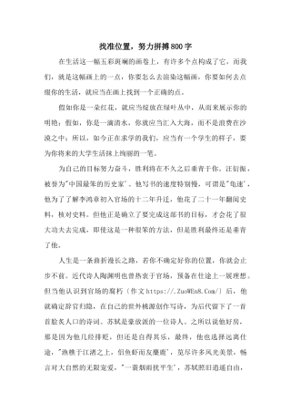找准位置，努力拼搏800字