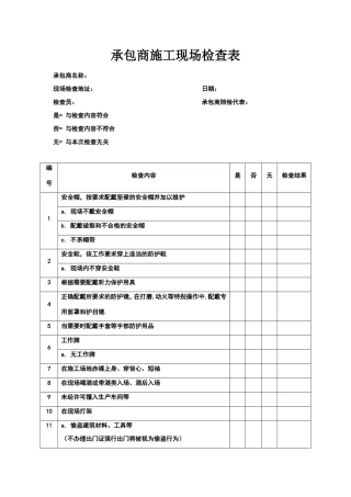 承包商检查表