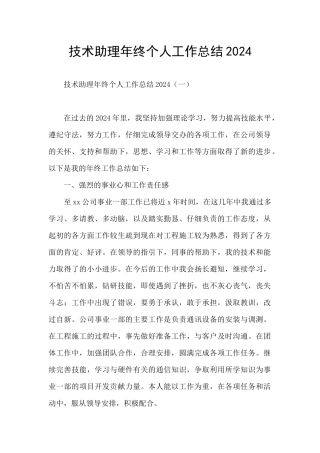 技术助理年终个人工作总结2024