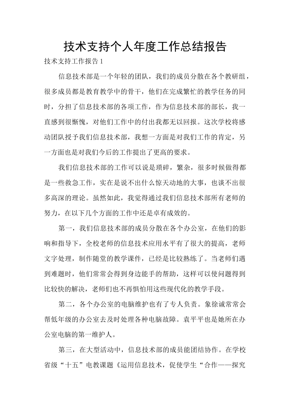 技术支持个人年度工作总结报告_第1页