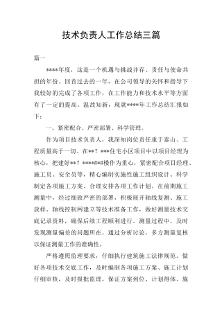 技术负责人工作总结三篇