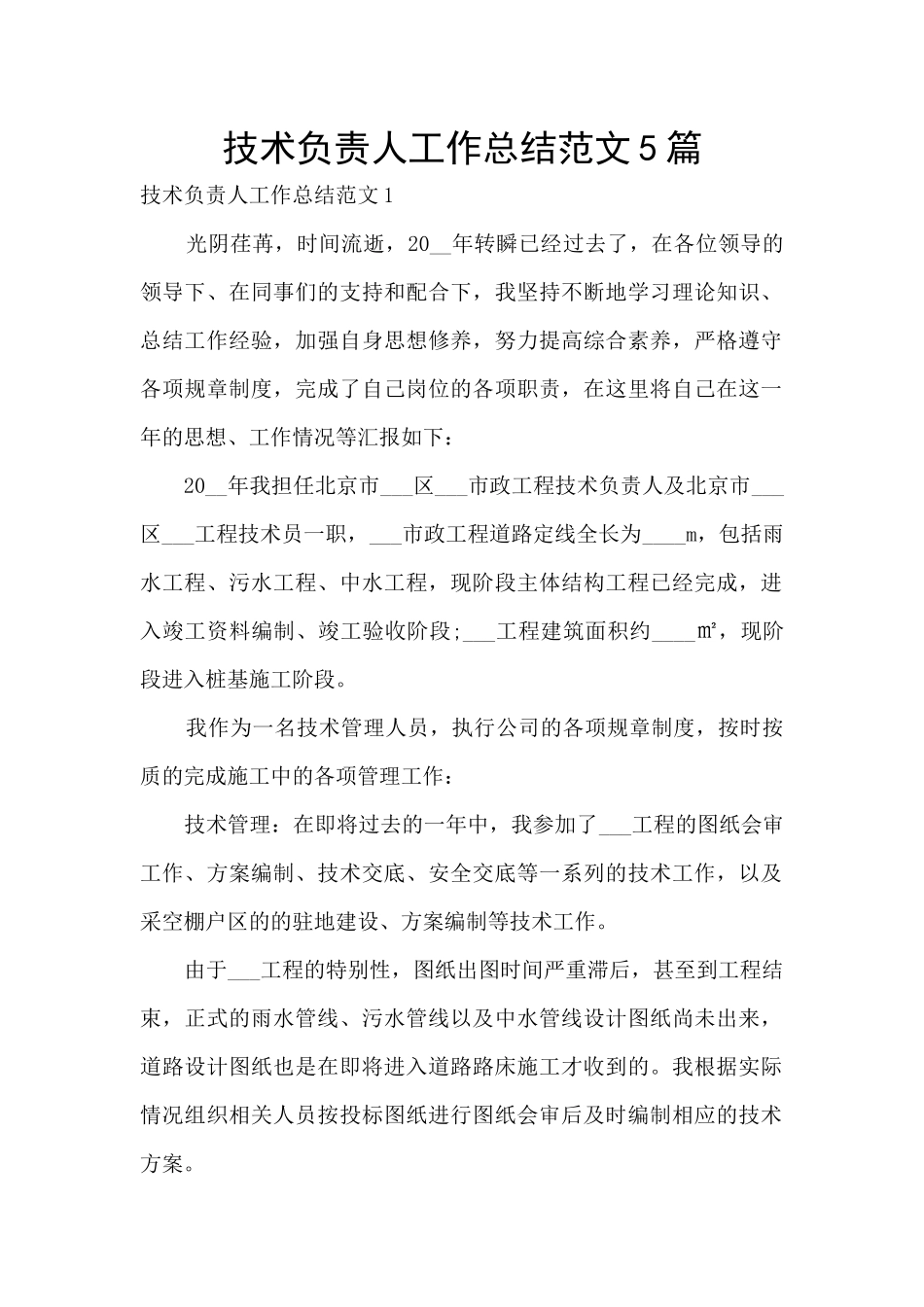 技术负责人工作总结范文5篇_第1页