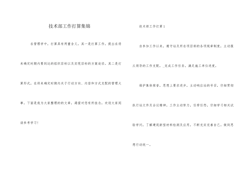 技术部工作计划集锦_第1页
