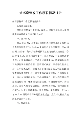 抓巡察整改工作履职情况报告