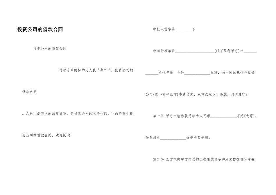 投资公司的借款合同_第1页