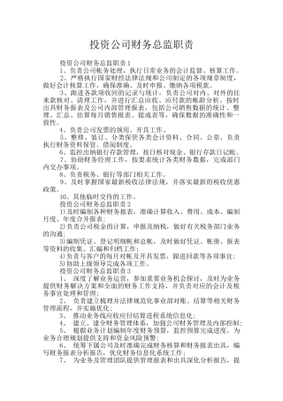 投资公司财务总监职责