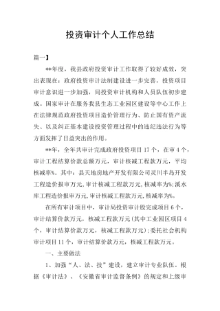 投资审计个人工作总结