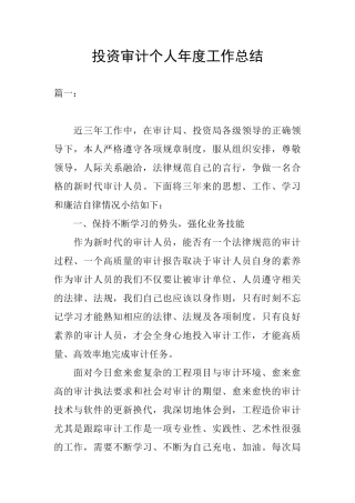 投资审计个人年度工作总结