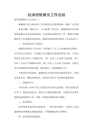 抗洪抢险救灾工作总结