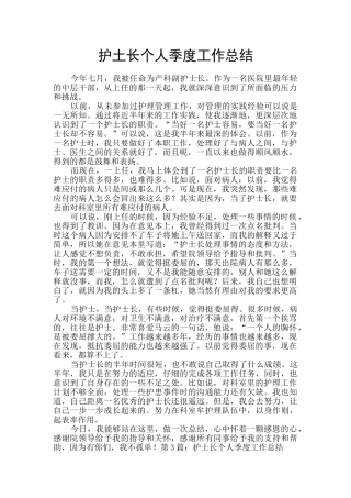 护土长个人季度工作总结