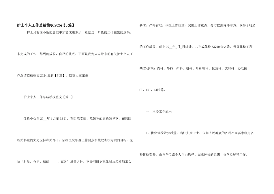 护士个人工作总结模板2024_第1页