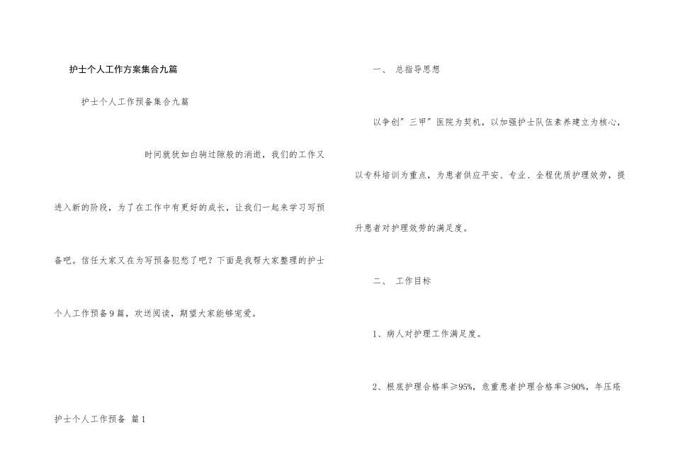 护士个人工作计划集合九篇_第1页