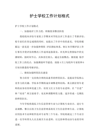 护士学校工作计划格式