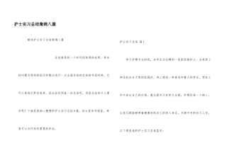 护士实习总结集锦八篇