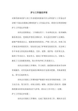 护士工作鉴定评语