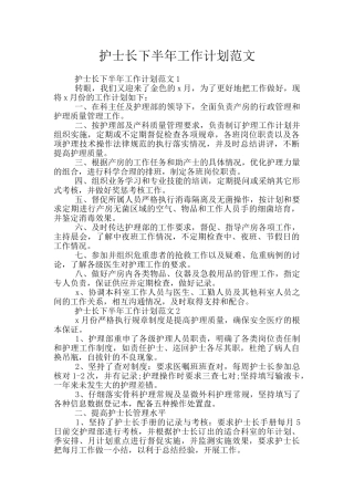 护士长下半年工作计划范文
