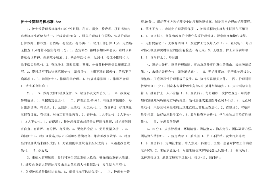 护士长管理考核标准.doc_第1页