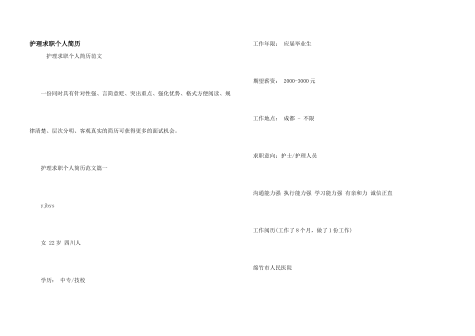 护理求职个人简历_第1页