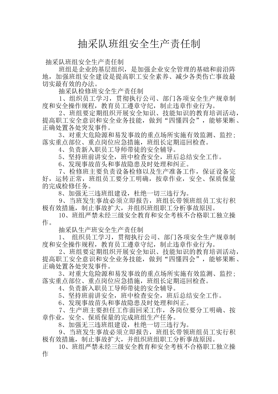 抽采队班组安全生产责任制_第1页