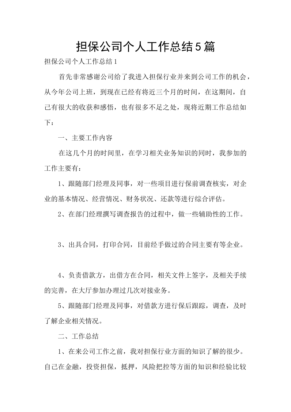担保公司个人工作总结5篇_第1页