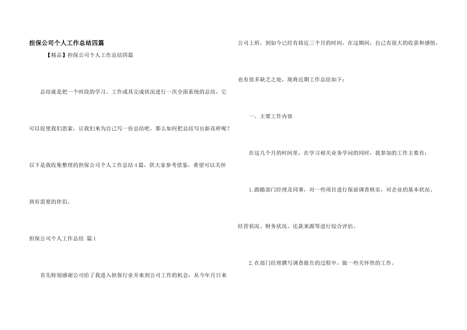 担保公司个人工作总结四篇_第1页