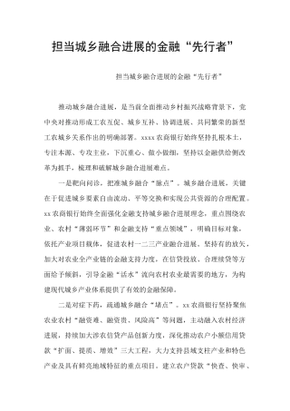 担当城乡融合发展的金融“先行者”