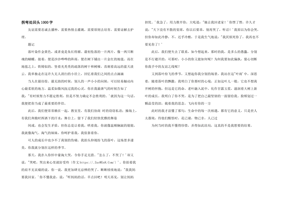 拐弯处回头1000字_第1页