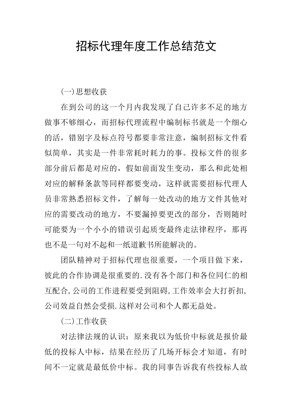 招标代理年度工作总结范文_第1页