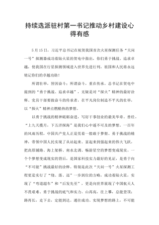 持续选派驻村第一书记推进乡村建设心得有感