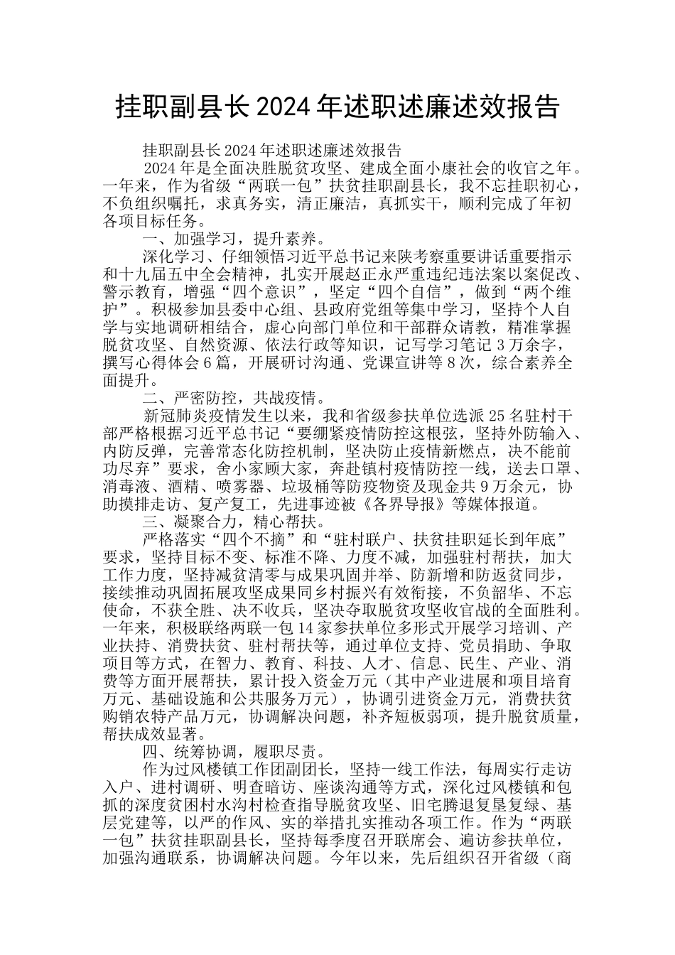 挂职副县长2024年述职述廉述效报告_第1页