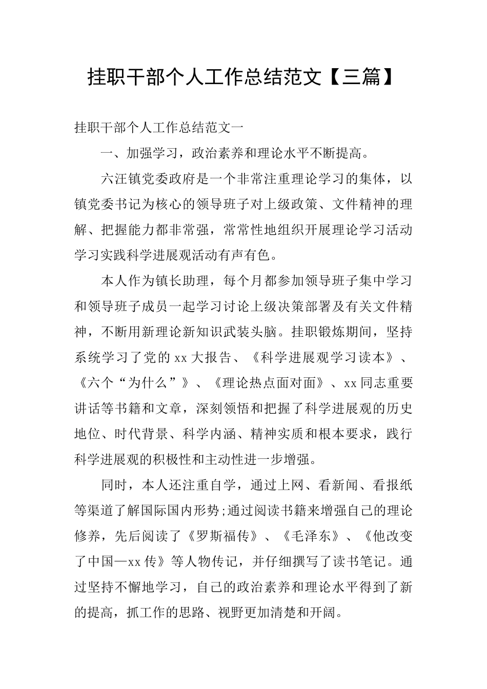 挂职干部个人工作总结范文_第1页