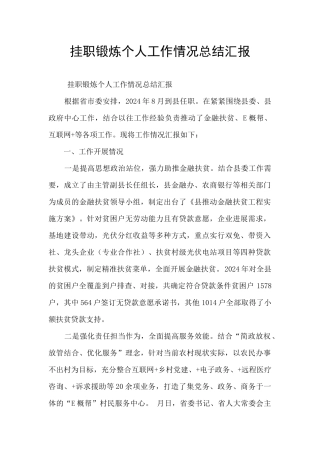 挂职锻炼个人工作情况总结汇报