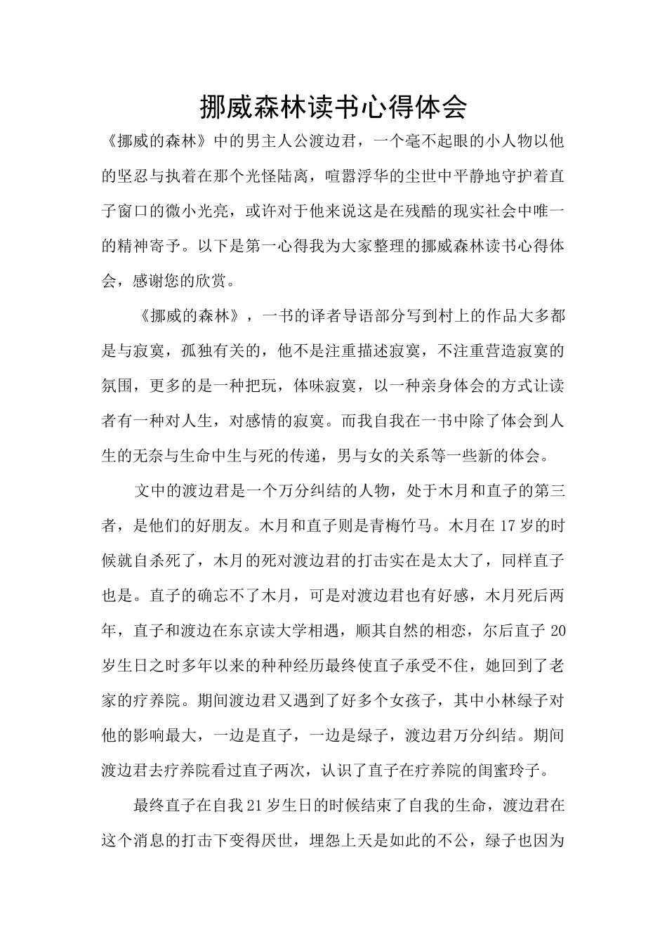 挪威森林读书心得体会_第1页