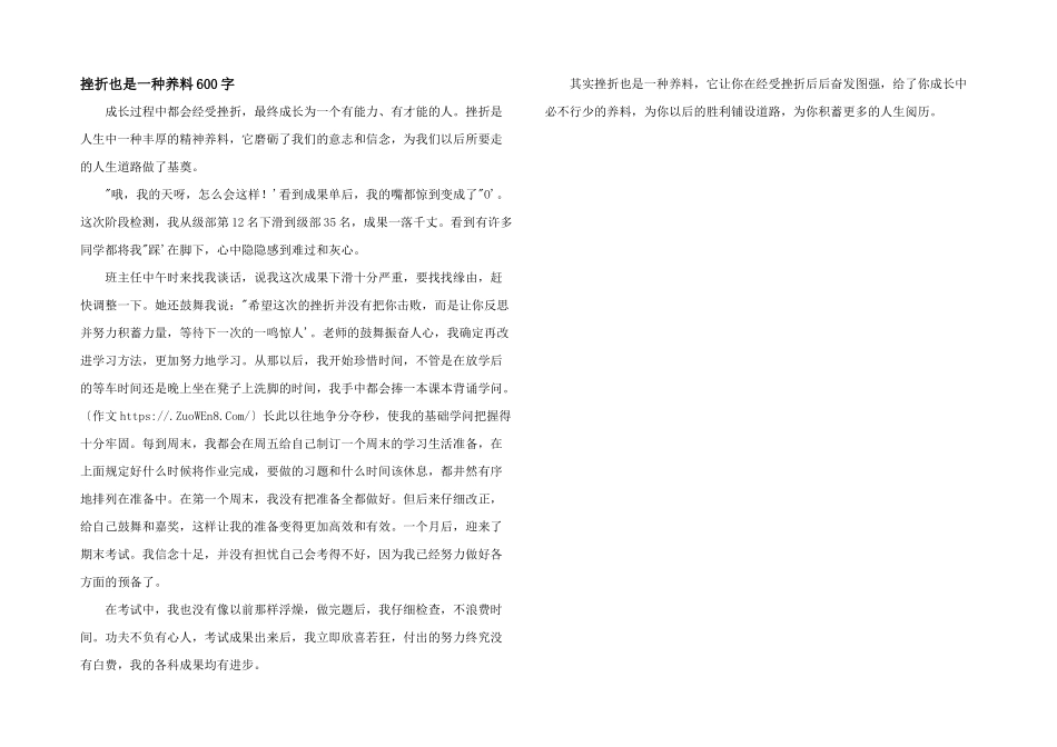 挫折也是一种养料600字_第1页