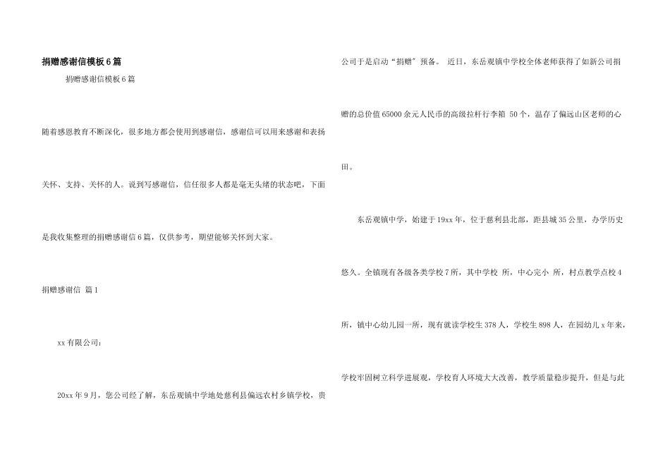捐赠感谢信模板6篇_第1页
