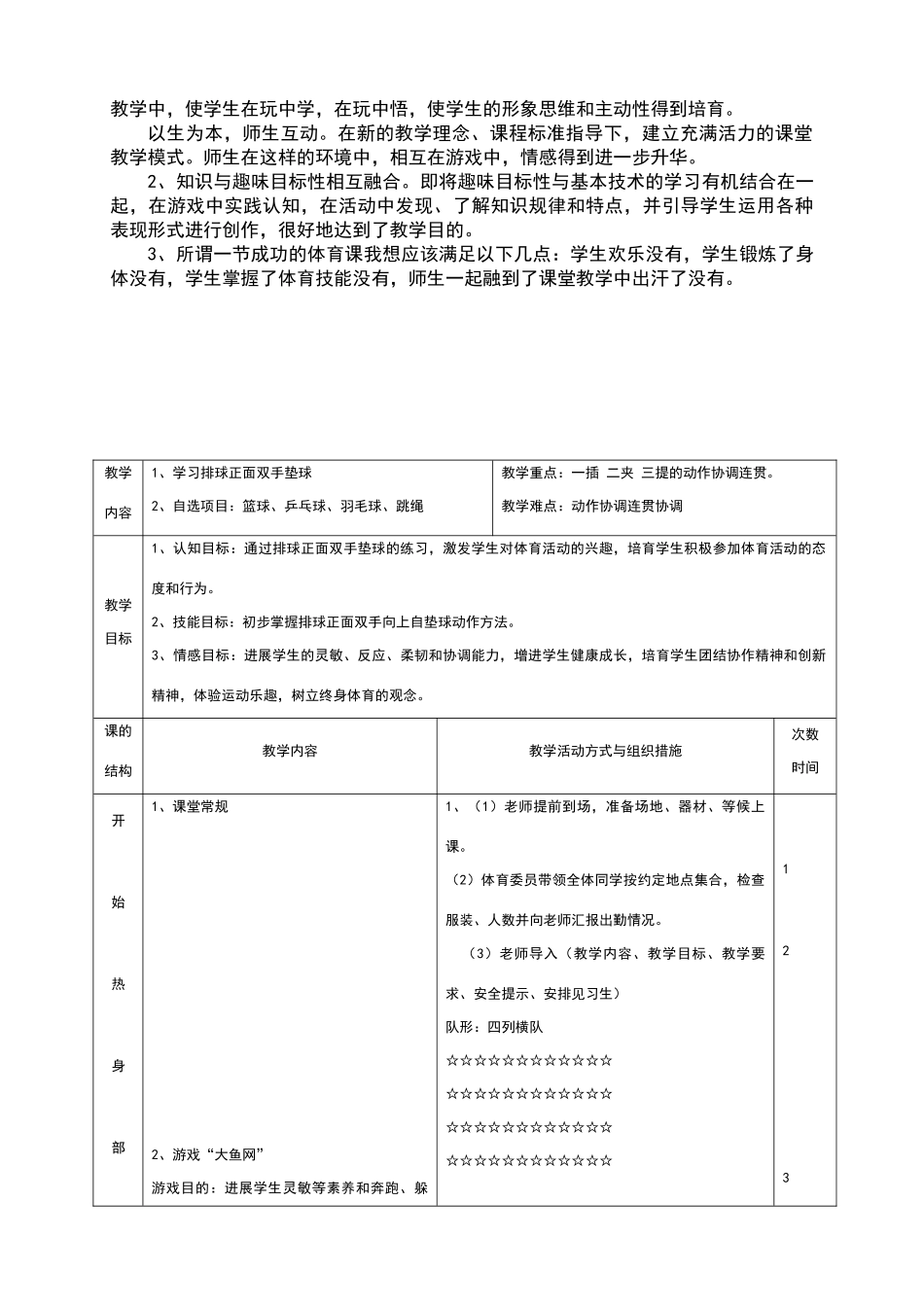 排球正面双手垫球教学设计思路_第2页