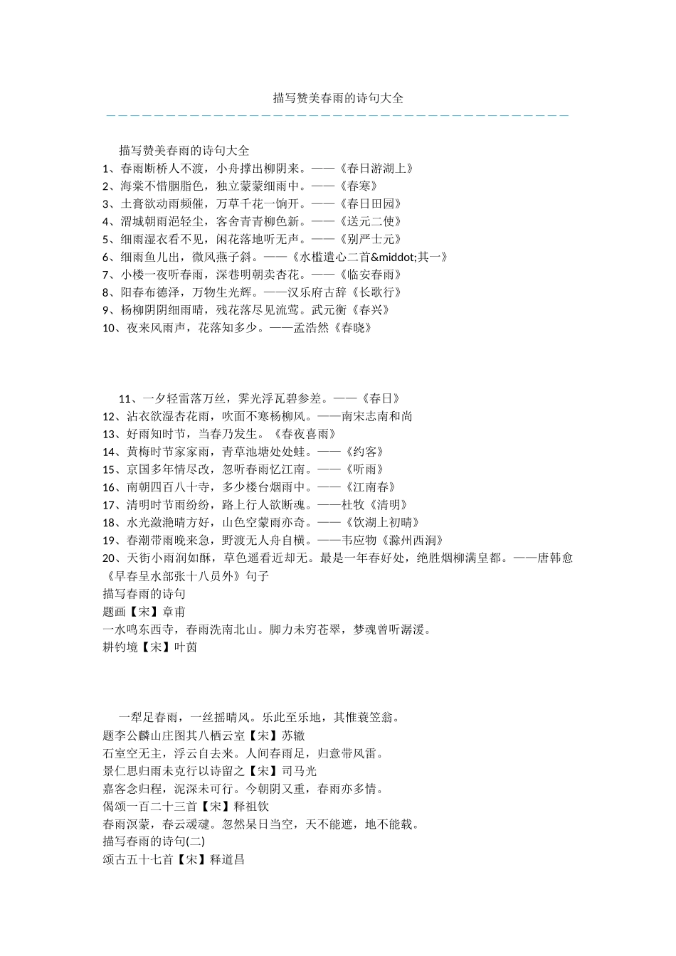 描写赞美春雨的诗句大全_第1页